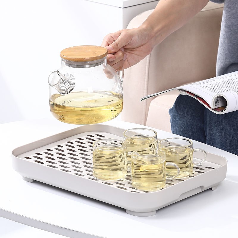 加厚双层沥水架家用茶水杯架子厨房碗筷收纳架托盘加深茶盘置物架