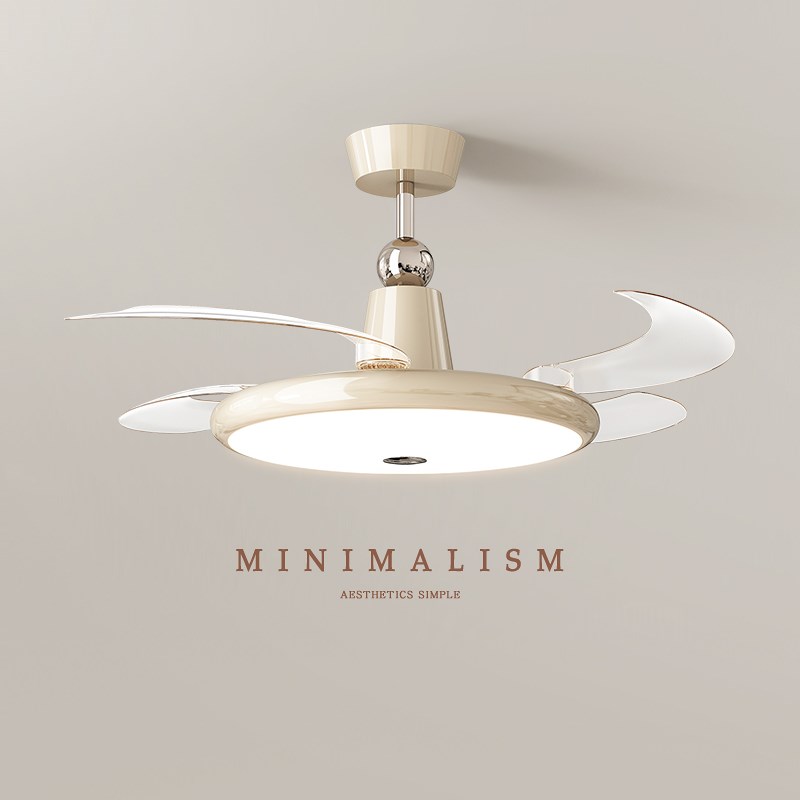 全光谱护眼餐厅隐形风扇灯变频法式中古奶油风客厅卧室智能吊扇灯