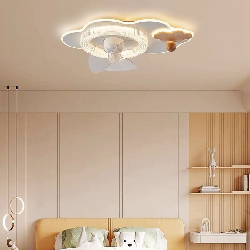 云朵摇头风扇灯北欧新款现代简约卧室家用电扇一体儿童房吸顶灯具