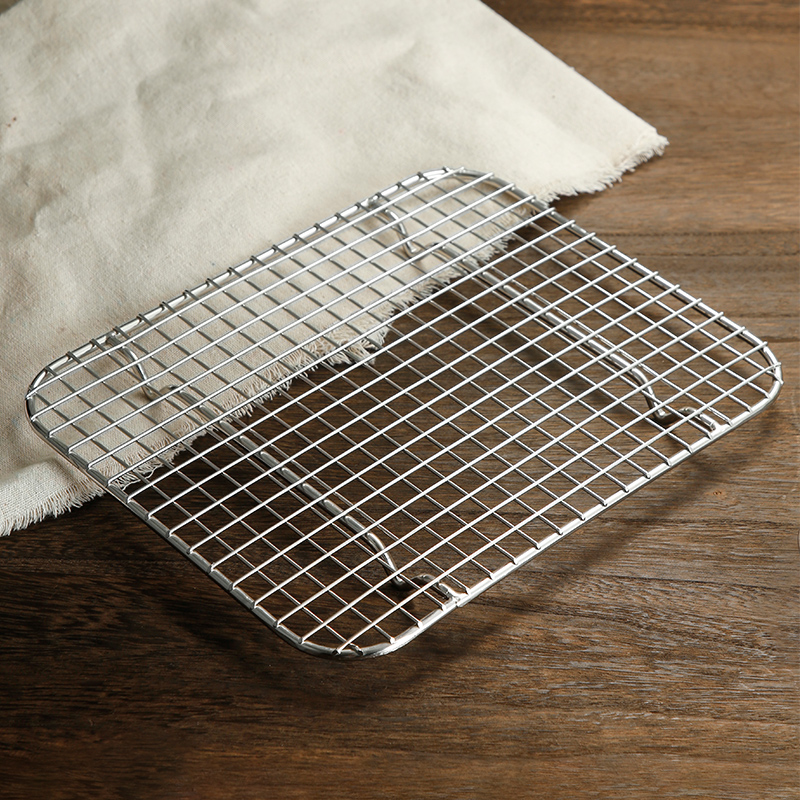不锈钢烧烤网铁丝网格网片长方形烤网用具小格沥油网架工具圆形炉