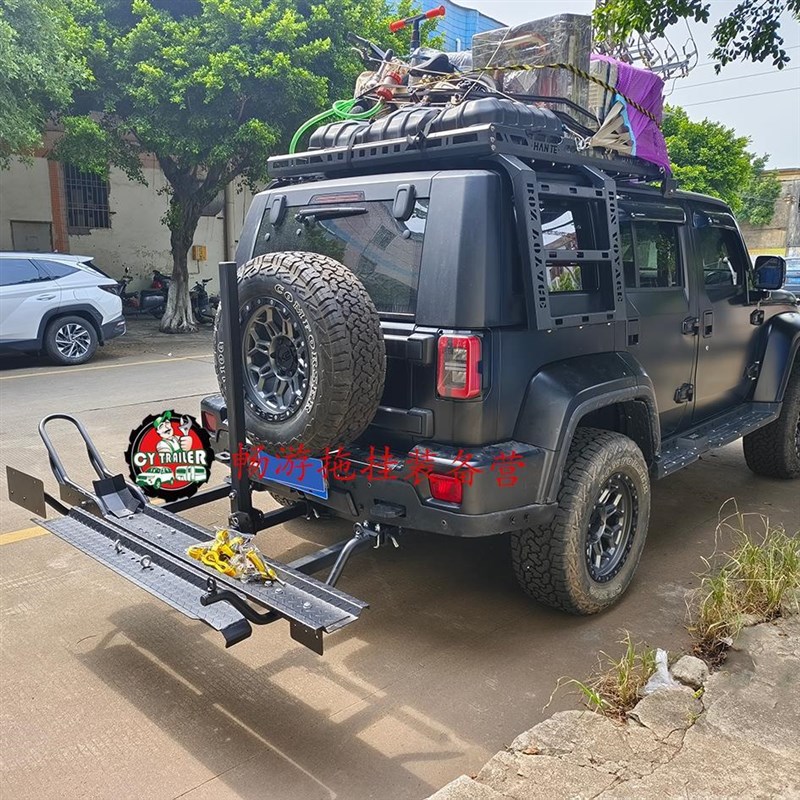 北汽BJ40拖车杠改装后挂式摩托车架自行车架重机车背架车尾托车架