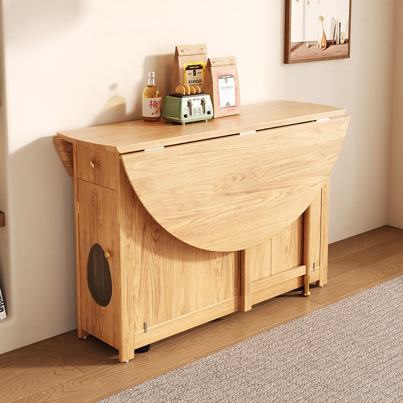 折叠餐桌c全实木餐桌小户型餐厅家用吃饭桌伸缩圆形椅子组合