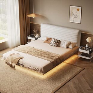 床架风床头奶油排骨架2023床北欧边新款床靠背垫软包悬浮齐带悬浮