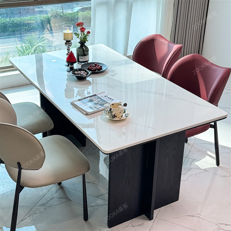 意式极简大e理石餐桌椅组合轻奢长餐桌高级感家用饭桌
