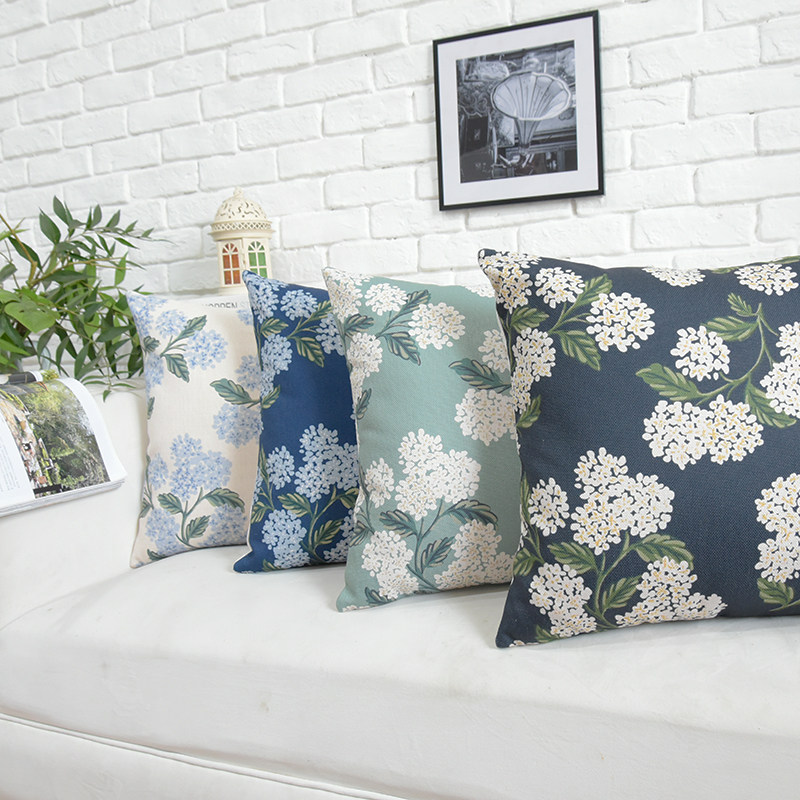 美式绣球花卉棉麻抱枕植物布艺装饰靠垫客厅沙发枕套混纺pp棉定制