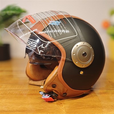 双镜3C复古头盔四季男女通用四比三盔电动车摩托车电动自行车头盔