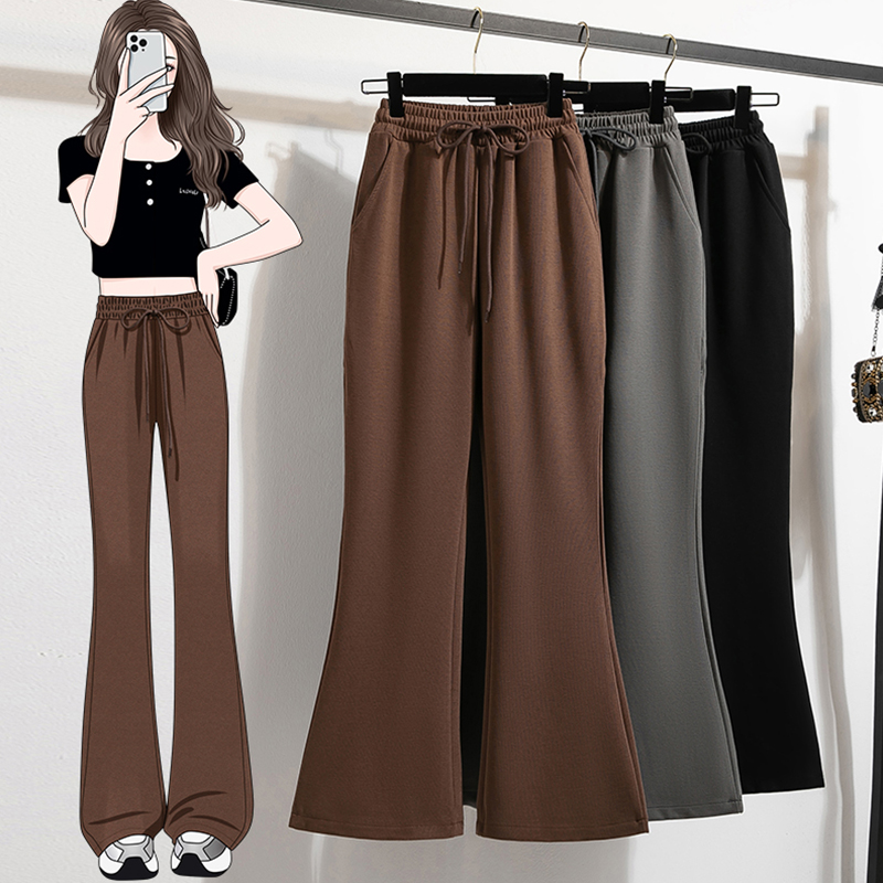 微喇运动裤女春秋2024年新款大码高腰显瘦休闲小个子美式喇叭卫裤