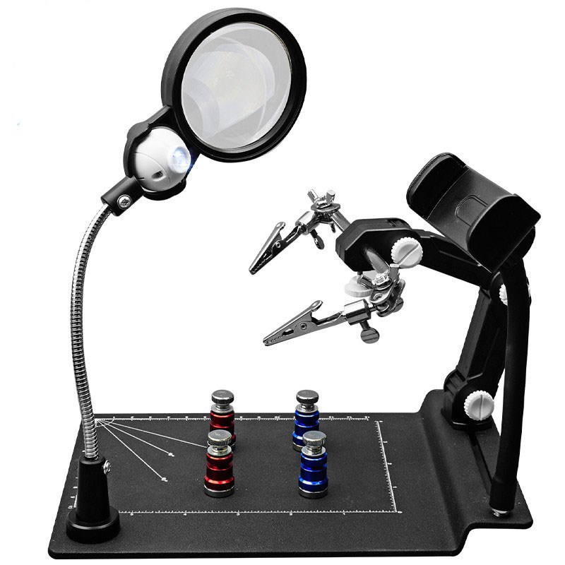 放大镜维修用台式放大镜带手机支架电子电路板维修带led灯充电款