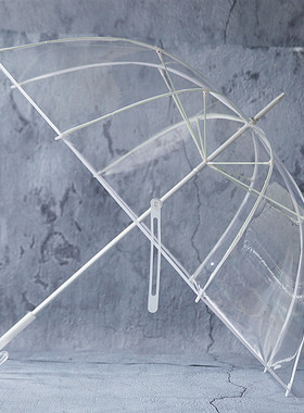 沛欣高清透明伞 白色水晶弯柄直杆伞长柄L伞强抗风雨伞3人大伞