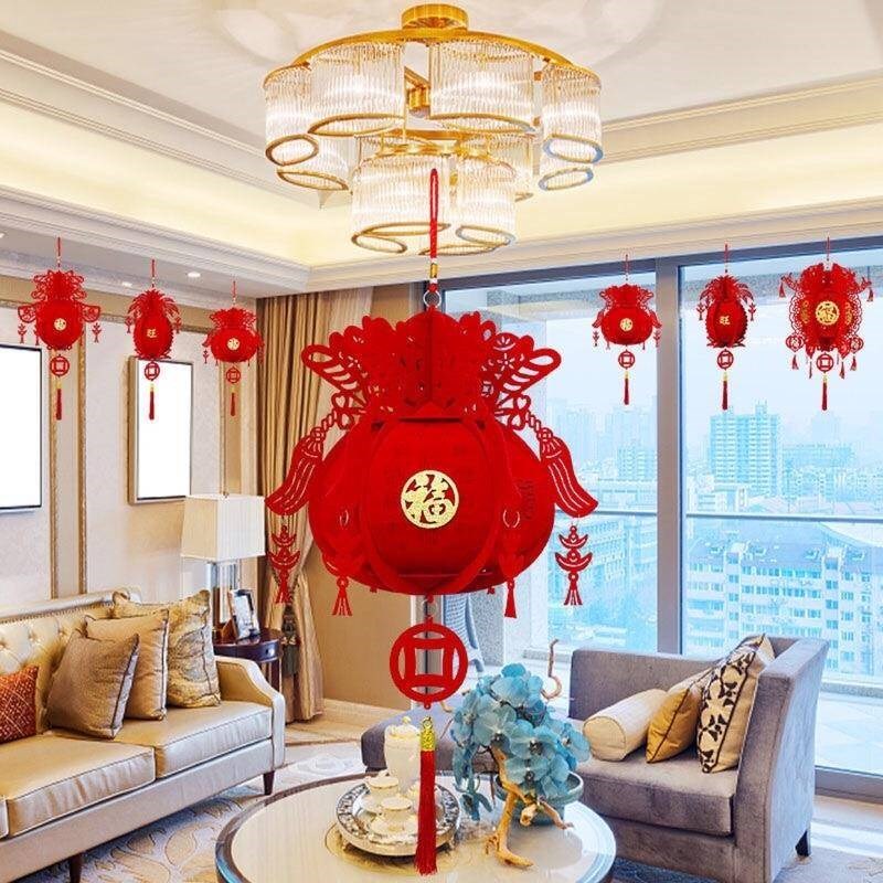 无纺布灯笼客厅中式六角宫灯新年福字春节喜庆挂饰R2024新款室内
