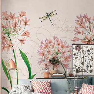 个性定制无缝墙画壁画 蓝钟花x 田园简约电视客厅沙发 卧室背景墙