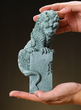 国风青砂石瑞兽盘龙摆件动物创意客厅H书房茶宠桌面鱼缸景观装饰