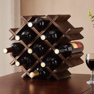 格子架菱形酒柜置物架实木红酒架摆件家用红酒葡萄酒架桌面酒瓶储