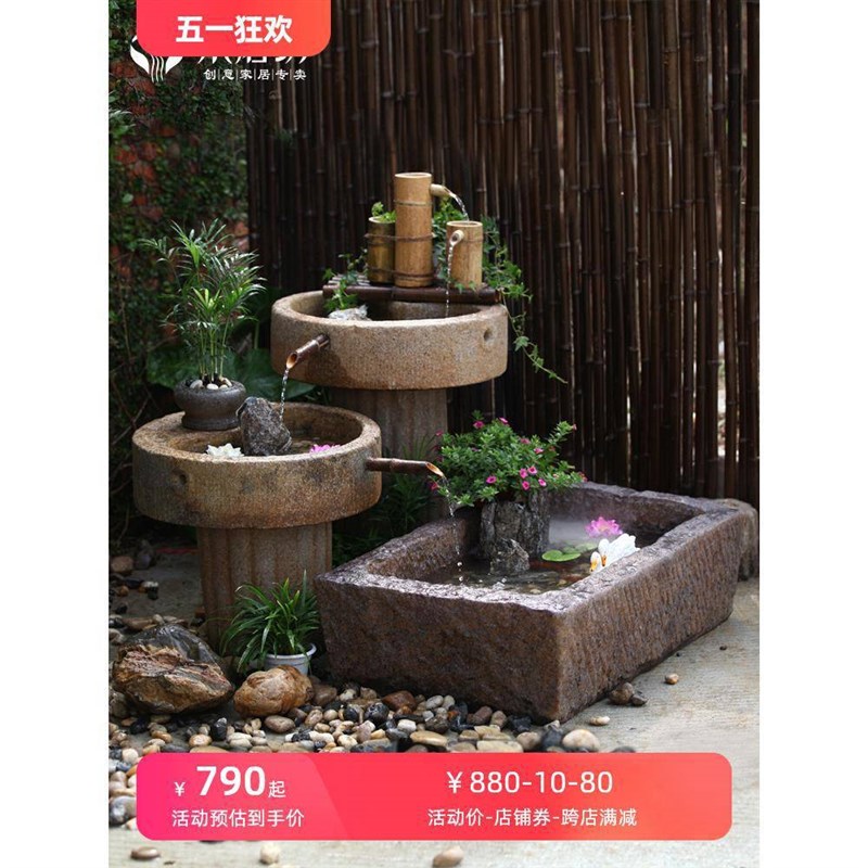 庭院微景观假山流水鱼r池阳台水系造景喷泉户外花园装饰水池摆件
