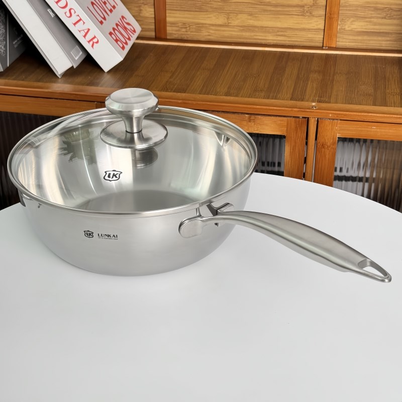 伦凯18/10不锈钢煎锅加厚炒锅家用E不粘锅平底锅可燃气电磁炉24cm
