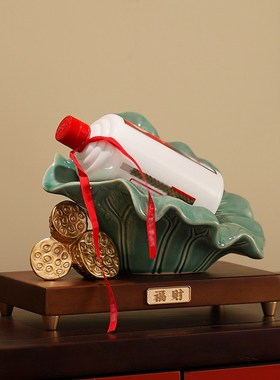 新中式莲叶莲蓬红酒o架摆件创意酒瓶收纳家用大气酒柜软装饰品