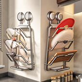 锅盖菜板厨房锅盖架壁挂免打孔吸盘收纳神器多功能厨房置物架墙上