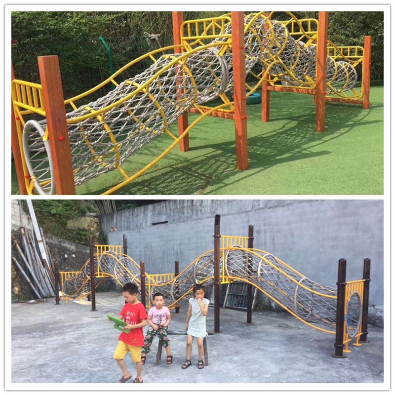 幼儿园大型户外组合爬网钻洞拱笼C体能训练木质绳网攀爬架游乐设
