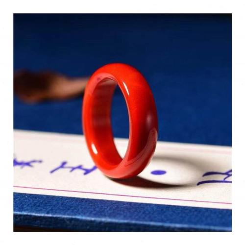 锦红南红玛瑙戒指女凉山原石保山柿子红指环老坑起胶扳指男手饰品