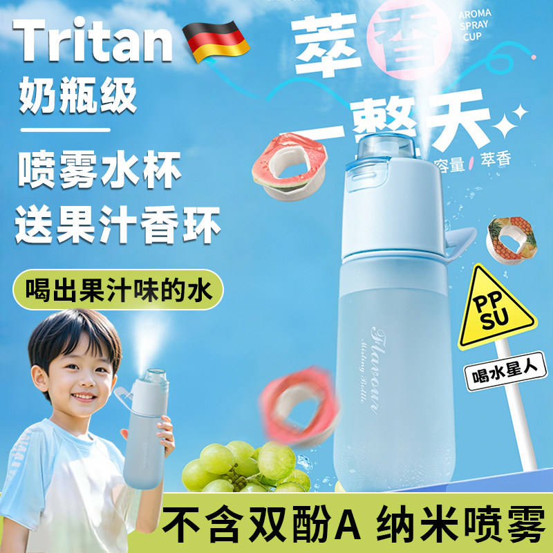 德国带果汁环tritan儿童喷雾水杯学生上学专用夏季男女生大容量