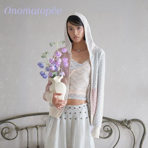 OTPe*碎花拼接连帽拉链卫衣外套