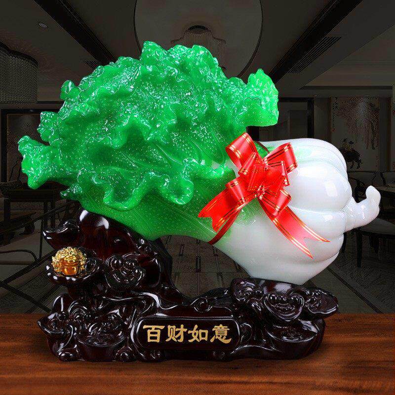 140马年吉祥中式百财如意摆件树脂工艺品礼品家居客厅摆件玉白菜
