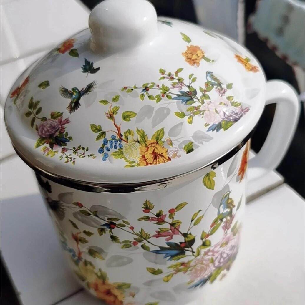 出口俄罗斯搪瓷茶缸茶杯水杯茶缸子老式搪瓷杯子带盖国产搪瓷茶缸