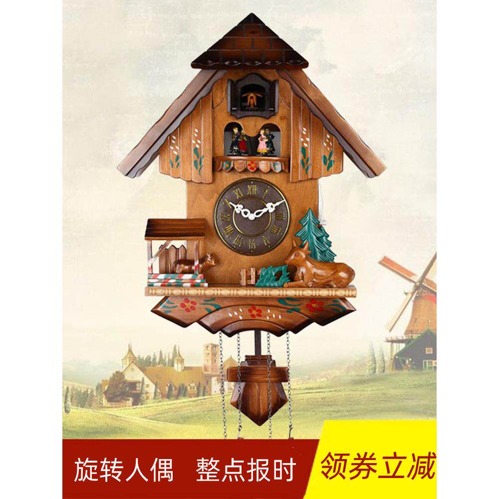 布谷鸟挂钟旋转娃娃钟欧式布谷鸟钟实木手工雕刻音乐钟儿童礼物