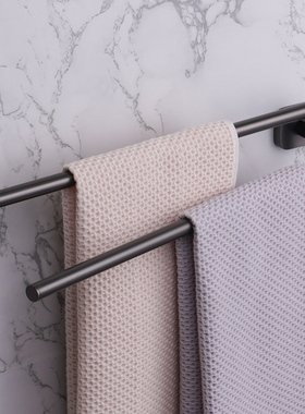 枪灰色拉丝全铜毛巾挂双杆活动毛巾杆旋转挂衣架浴W室卫生间壁挂