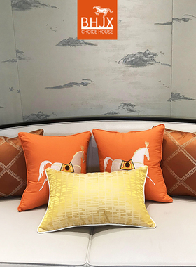 抱枕橙色简约现代中式定制样板间客厅床头大靠背腰枕Y沙发靠枕垫