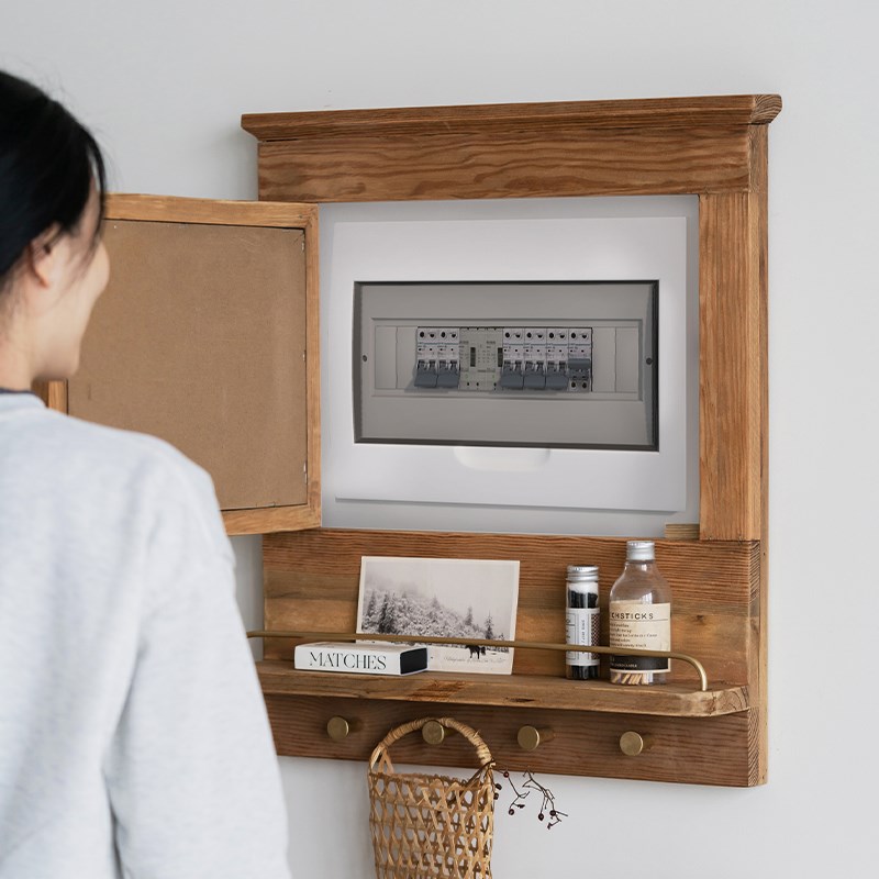 润家家居复古实木电表箱遮挡多功能置物架创意黑板老松木电箱装饰