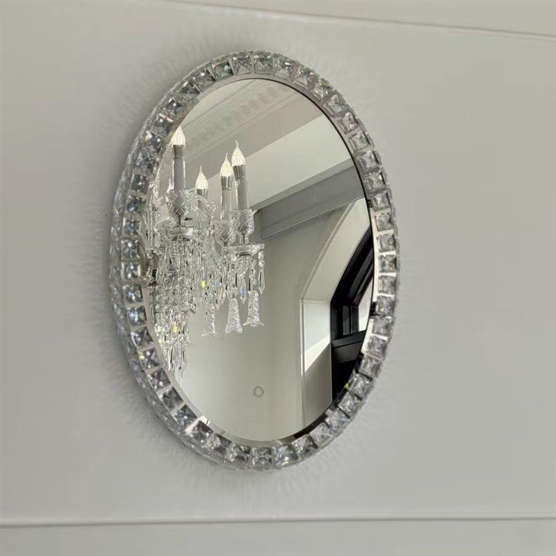 不锈钢椭圆水晶灯轻奢暮光梳妆台化妆桌触控带灯LED感应浴室镜子
