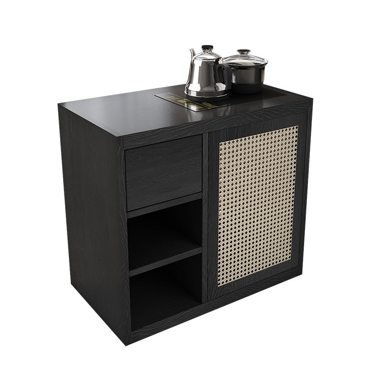 茶水柜侘寂风边几碳黑实木泡茶台白蜡木茶几烧水壶一体客厅小桌柜