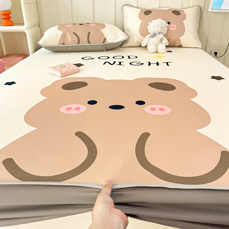 卡通儿童冰丝凉席床笠款三件套学生宿舍可水洗空调席子床单两件套