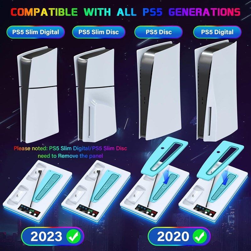 PS5 slim/PS5主机带RGB灯光散热底座PS5手柄充电座游戏配件