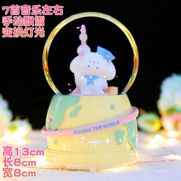 中号水晶球手动飘雪灯光音乐可爱卡通月亮公主音乐盒水晶球送闺蜜