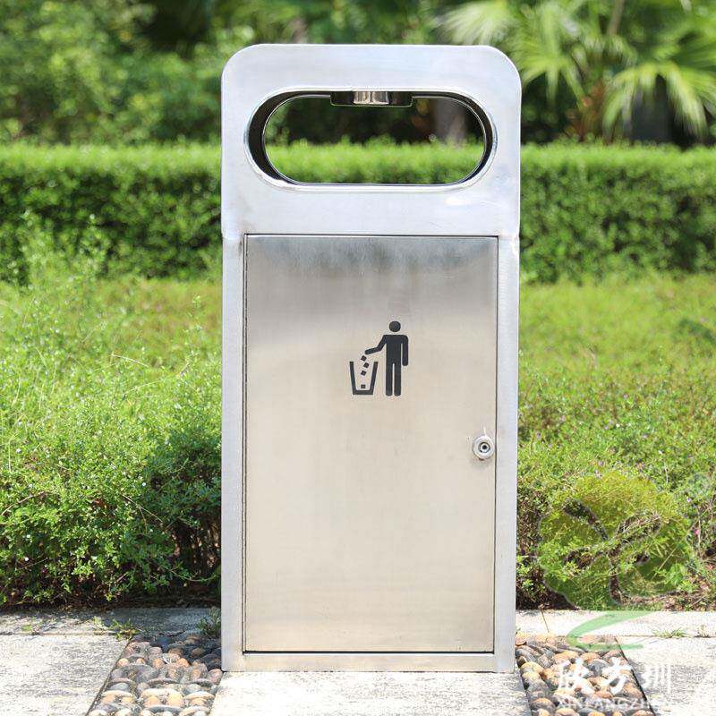 室内户外方形不锈钢本色方形垃圾桶公共区域环卫金属果皮箱单筒