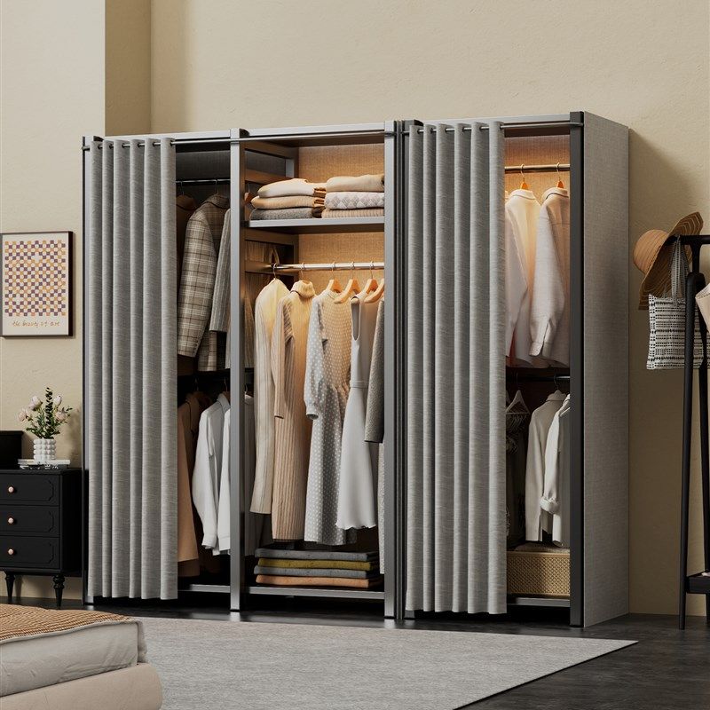 开放式衣柜家用卧室出租房用布衣柜加厚加粗全钢架落地衣帽架防尘