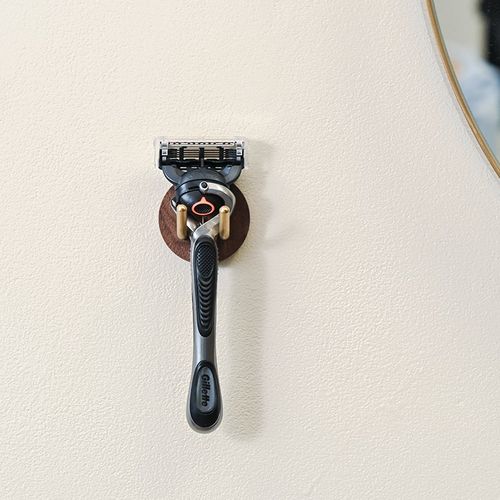 黑胡桃木手动剃胡刀架免打孔刮胡刀挂架适用吉列刮胡刀插头架壁挂