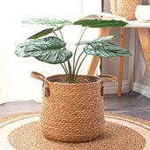 北欧简约藤草编花盆编织花篮落地大花盆套龟背竹植物装 饰套