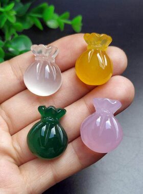福袋饰品绿坠玉粉黄吊坠项链玛瑙款天然冰透冰种髓白钱小挂件袋玉