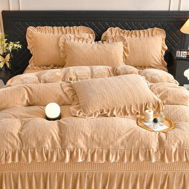 冬季加厚公主风牛奶绒四件套床盖冬天加绒珊瑚绒夹棉床Y裙被套床,床上用品,学生床品套件,淘宝优惠券,粉丝福利购,淘宝优惠卷