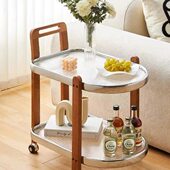 客厅古日式 茶几桌玻璃小推车中实木置物架小边几移动床头家用边柜