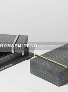 梳妆台卧室轻奢软装金属黑色盒装饰收纳条桌面简约饰品摆件样板房