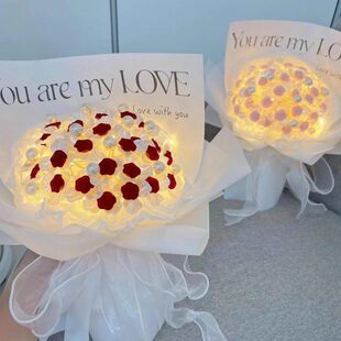 丝绒手捧花送闺蜜材料包手工玫瑰女友花束母亲节红创意礼物