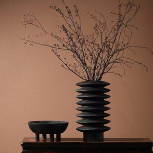 花器相碳化木饰家居花瓶摆件莲花化民宿风软装木样板房大 侘寂炭
