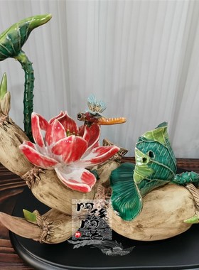 陶瓷工艺品 石湾公仔 摆件R 有出头 莲藕
