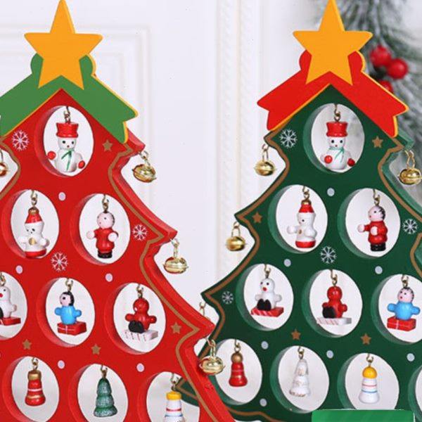 创意圣诞节木质装饰品挂件单片木质方格摆件桌面圣诞树圣诞节礼物