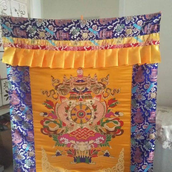 精品藏式门帘 十相自在 黄色组合八宝图案 1&times;1.2米