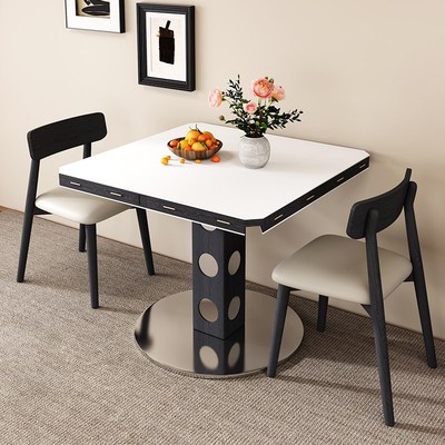 现代简约实木餐桌椅组q合家用小户型多功能折叠纯白岩板吃饭桌子